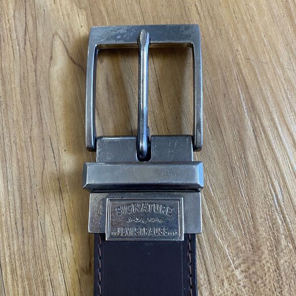 LEVI’S Signature Men’s 40 Reversible Casual Belt Black Dark Brown Bonded Leather - Picture 9 of 16